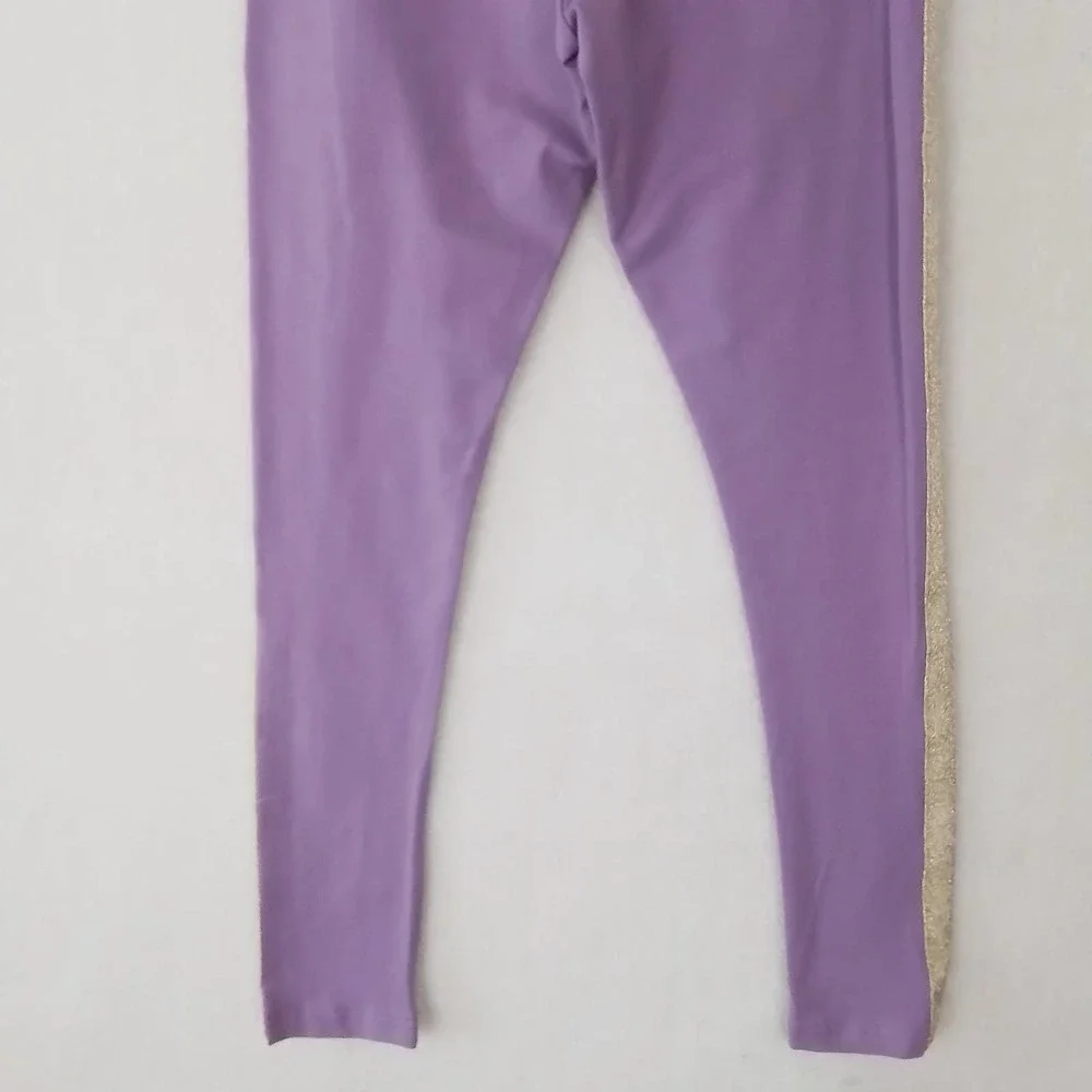 OshKosh Cotton Blend Leggings Size‎ 14 Lavender w/ Gold Shimmer Racer Stripe
